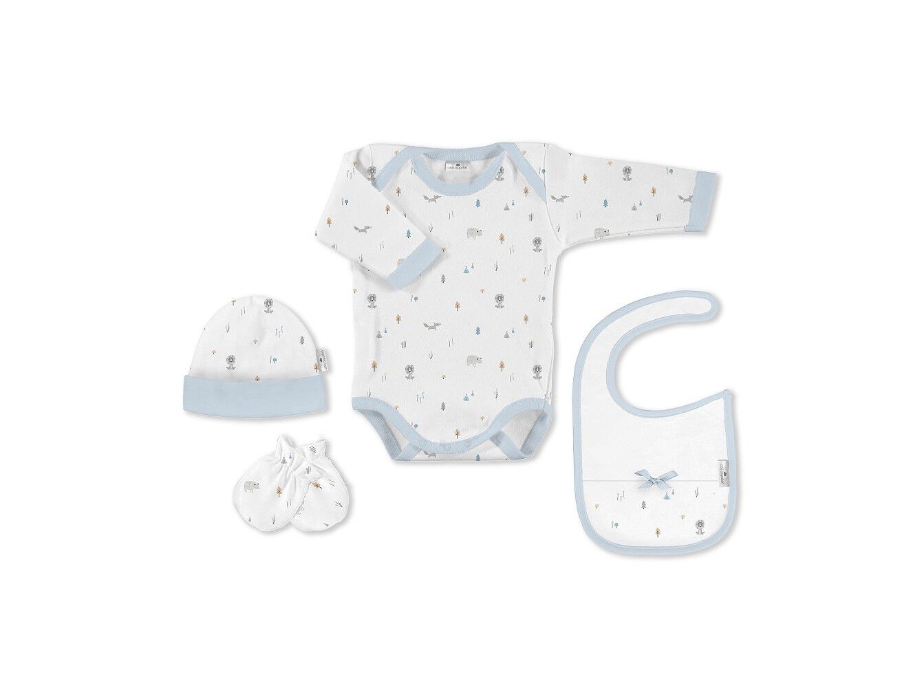 CONJUNTO 4 PE&Ccedil;AS DON ALGODON BODIE+GORRO+BABETE+LUVAS AZUL 0+MESES image number 1