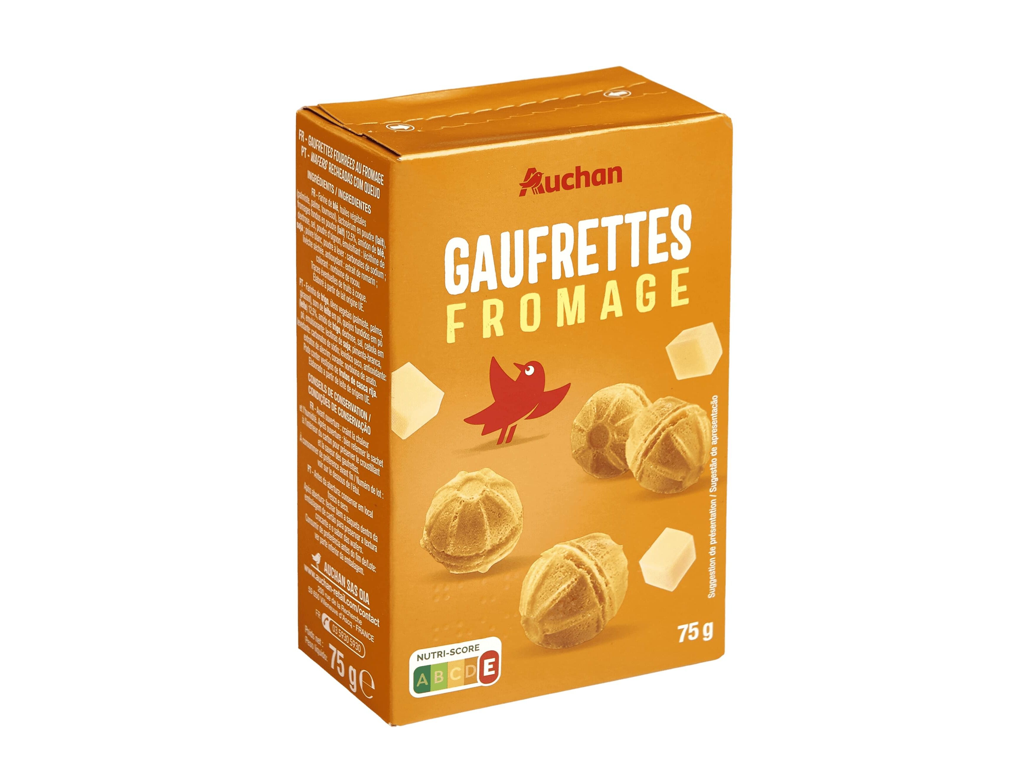WAFERS AUCHAN RECHEADO COM QUEIJO 75G image number 0