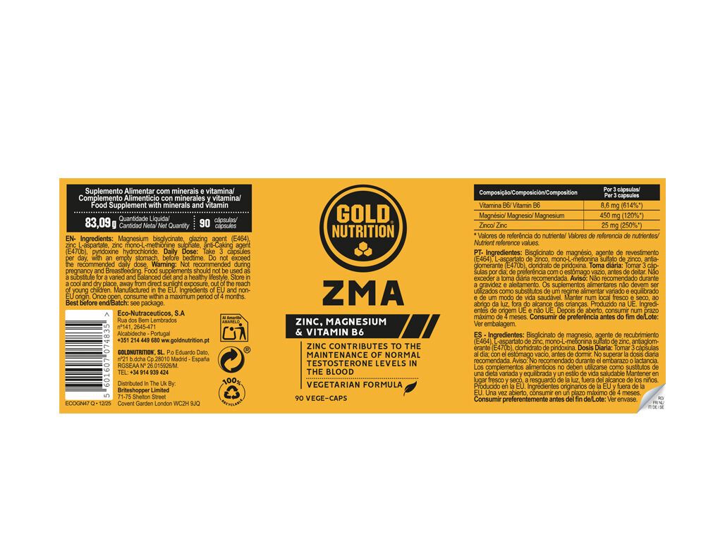 SUPLEMENTO GOLDNUTRITION ZMA 90 CAPS image number 1