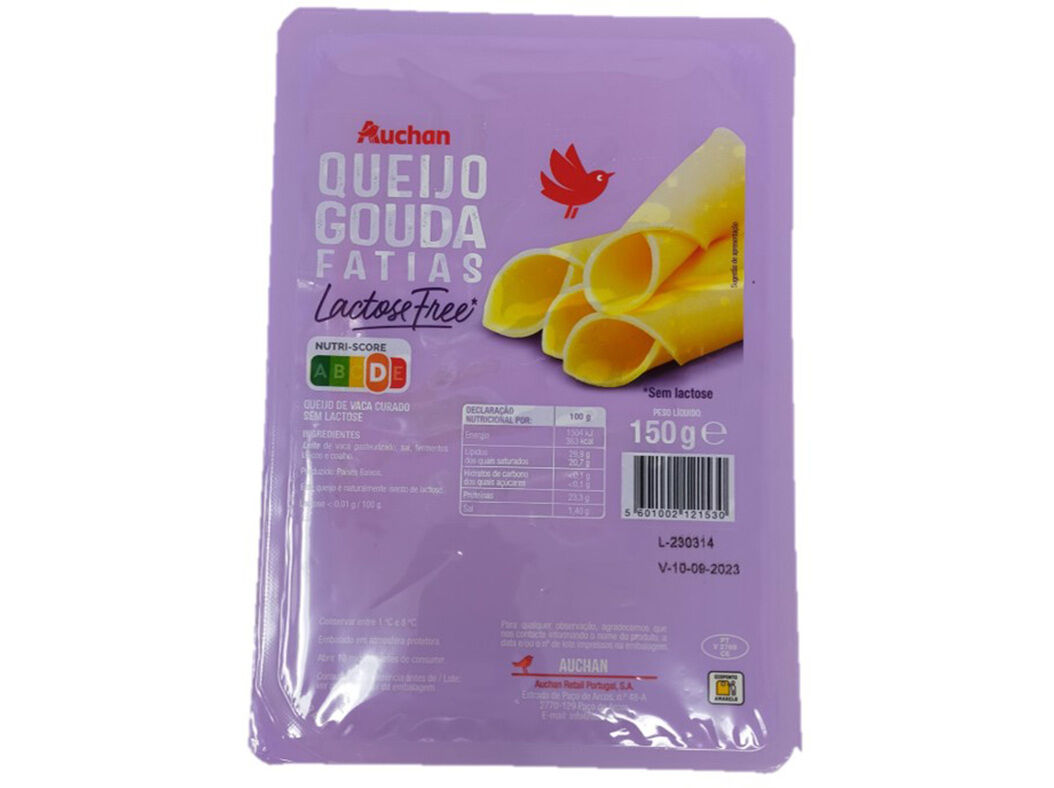 QUEIJO GOUDA AUCHAN SEM LACTOS FATIAS 150G
