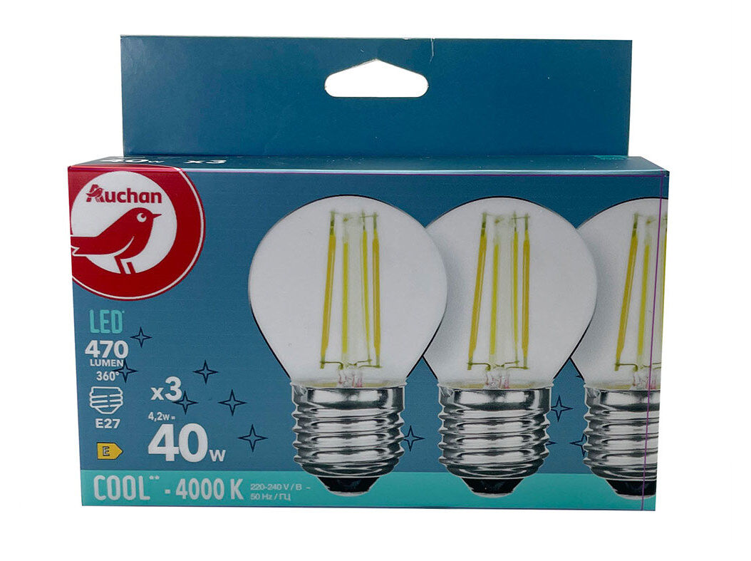 L&Acirc;MPADA LED MINI AUCHAN E27 40WEQ LUZ BRANCA 3UN image number 0