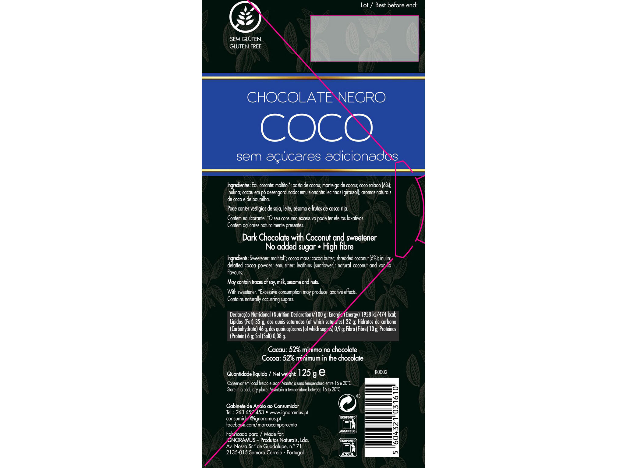CHOCOLATE CEM PORCENTO NEGRO COM C&Ocirc;CO 125G image number 1