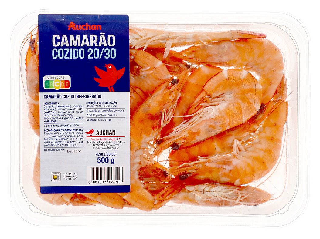 CAMAR&Atilde;O COZIDO VANNAMEI 20/30 AUCHAN 500GR