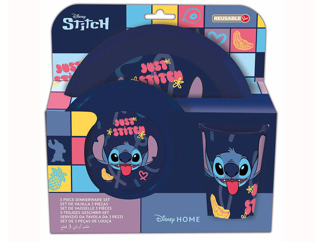 SET COPO+PRATO+TA&Ccedil;A DISNEY STITCH