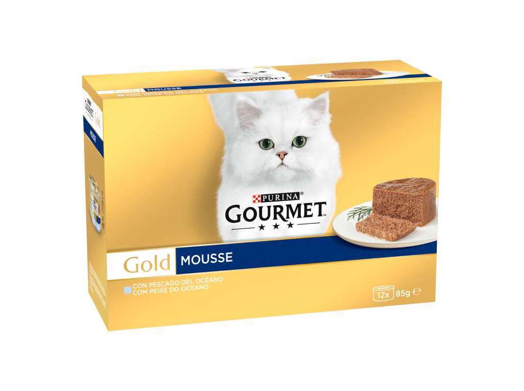 COMIDA H&Uacute;MIDA PARA GATO GOURMET GOLD MOUSSE COM PEIXE DO OCEANO 12X85G