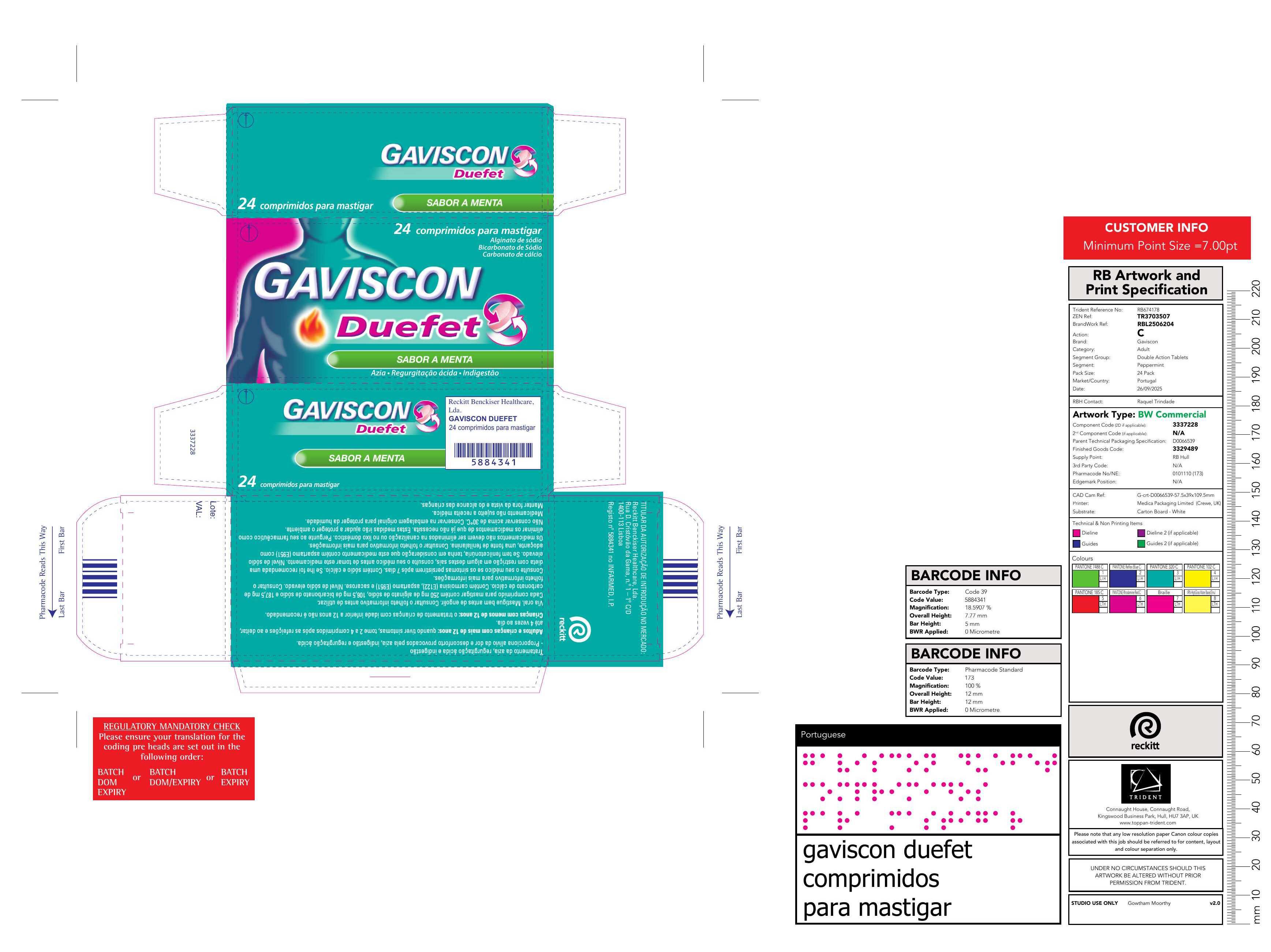 COMPRIMIDOS MASTIGAR GAVISCON DUEFET MENTA 24UN image number 1