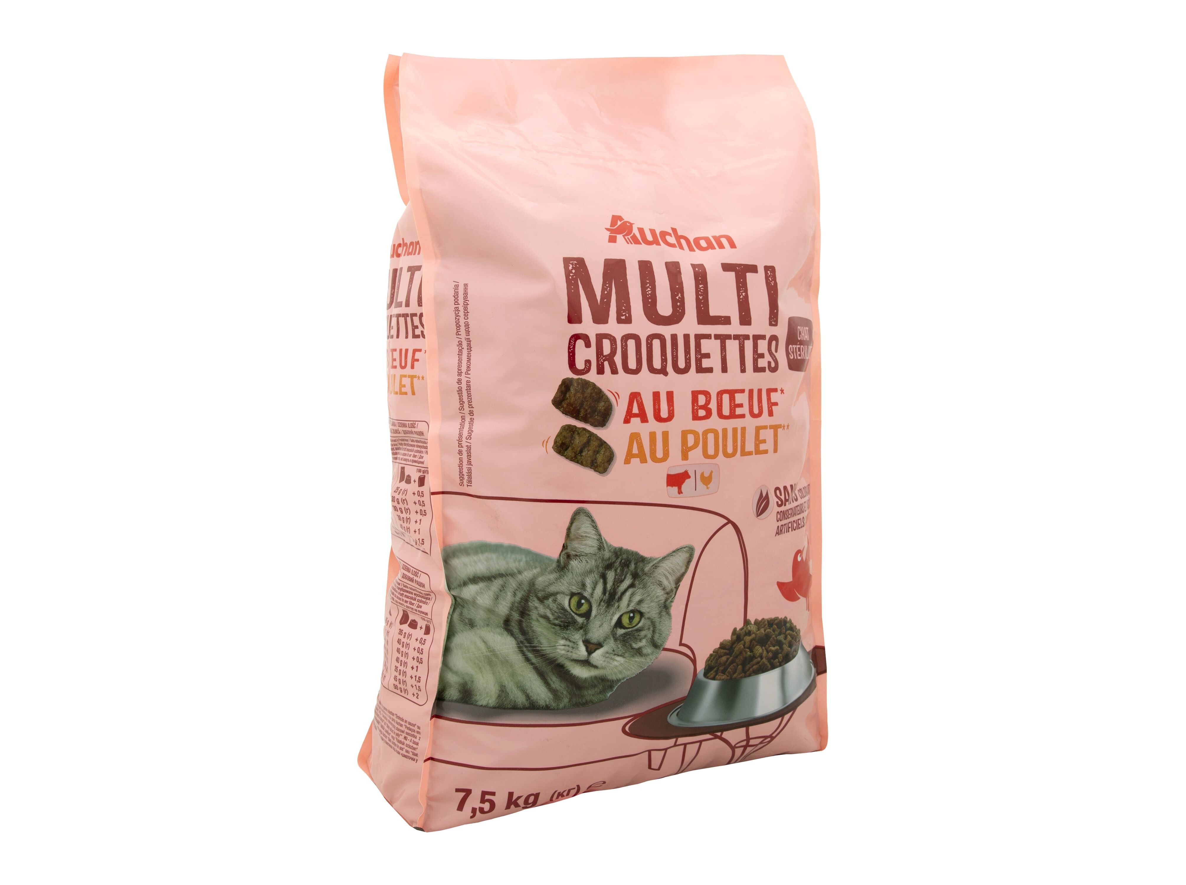 RA&Ccedil;&Atilde;O PARA GATO AUCHAN ESTERILIZADO COM VACA E COM FRANGO 7.5KG image number 1