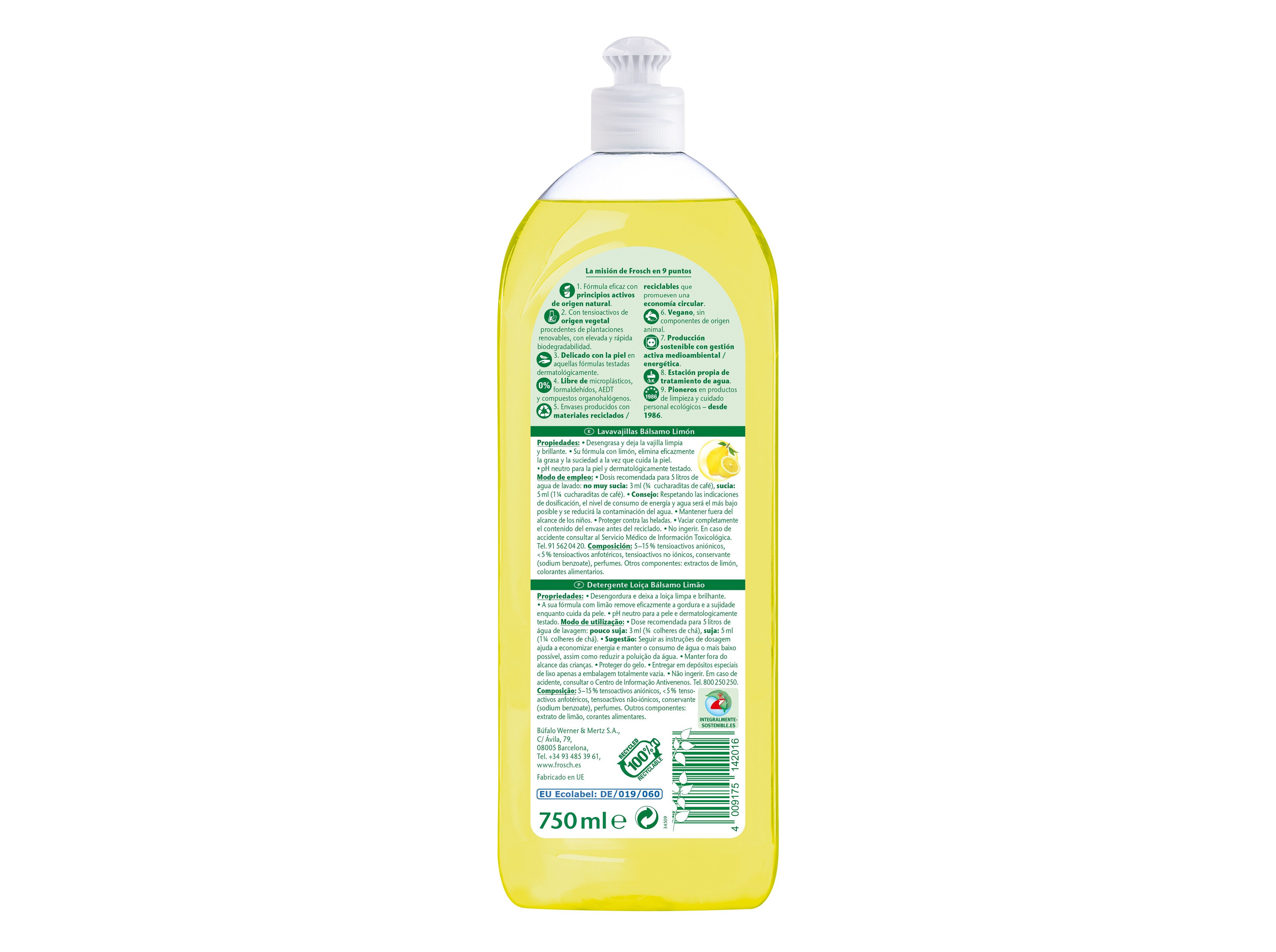 DETERGENTE LOI&Ccedil;A MANUAL FROSCH LIM&Atilde;O 750ML image number 1