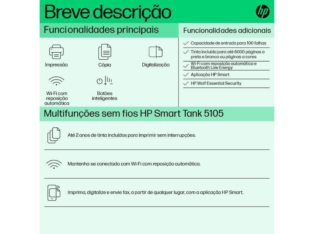 IMPRESSORA HP SMART TANK 5105 MULTIFUN&Ccedil;&Otilde;ES image number 3