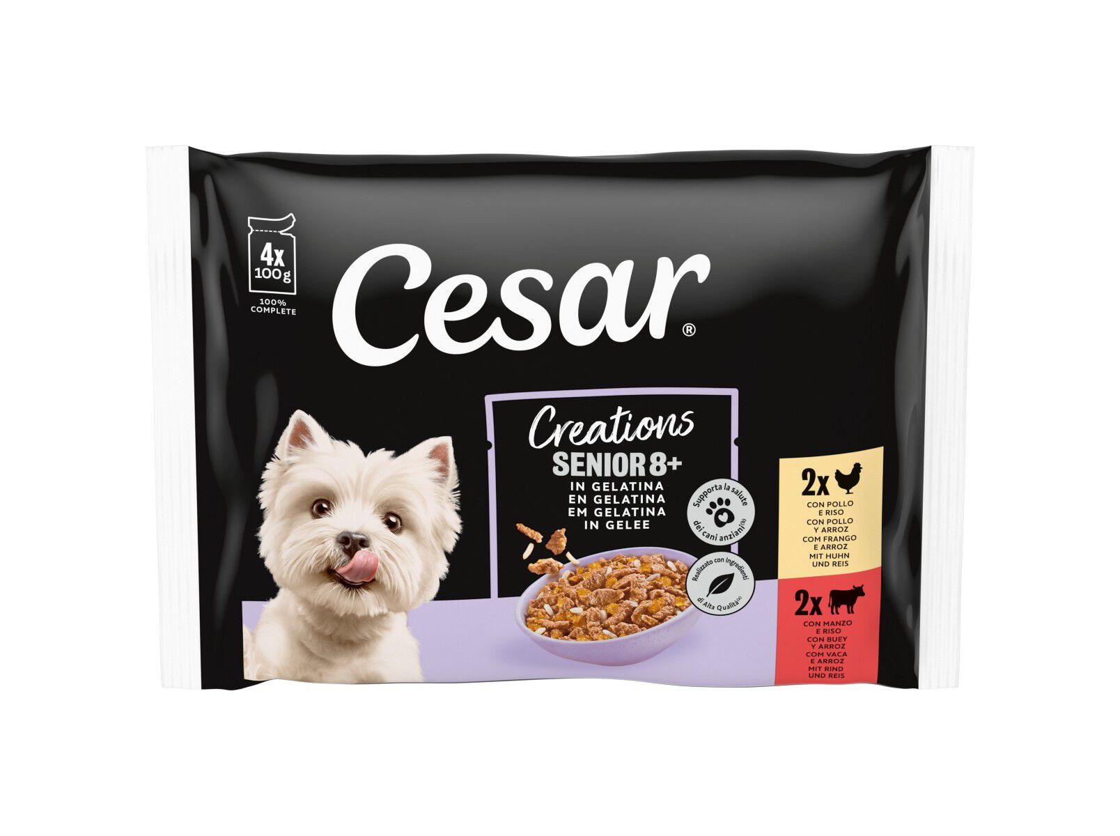 COMIDA H&Uacute;MIDA C&Atilde;O CESAR S&Eacute;NIOR 4X100G image number 0