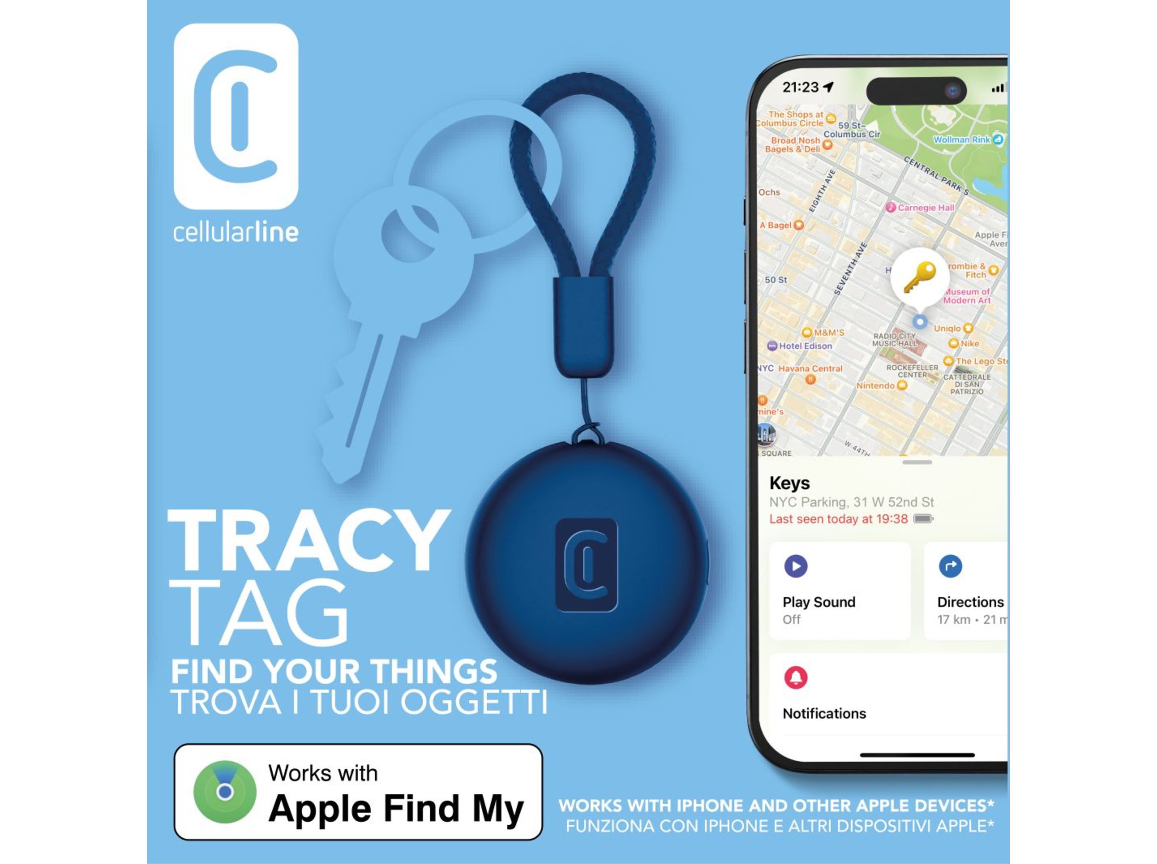 LOCALIZADOR CELLULARLINE TRACY TAG IOS AZUL image number 1