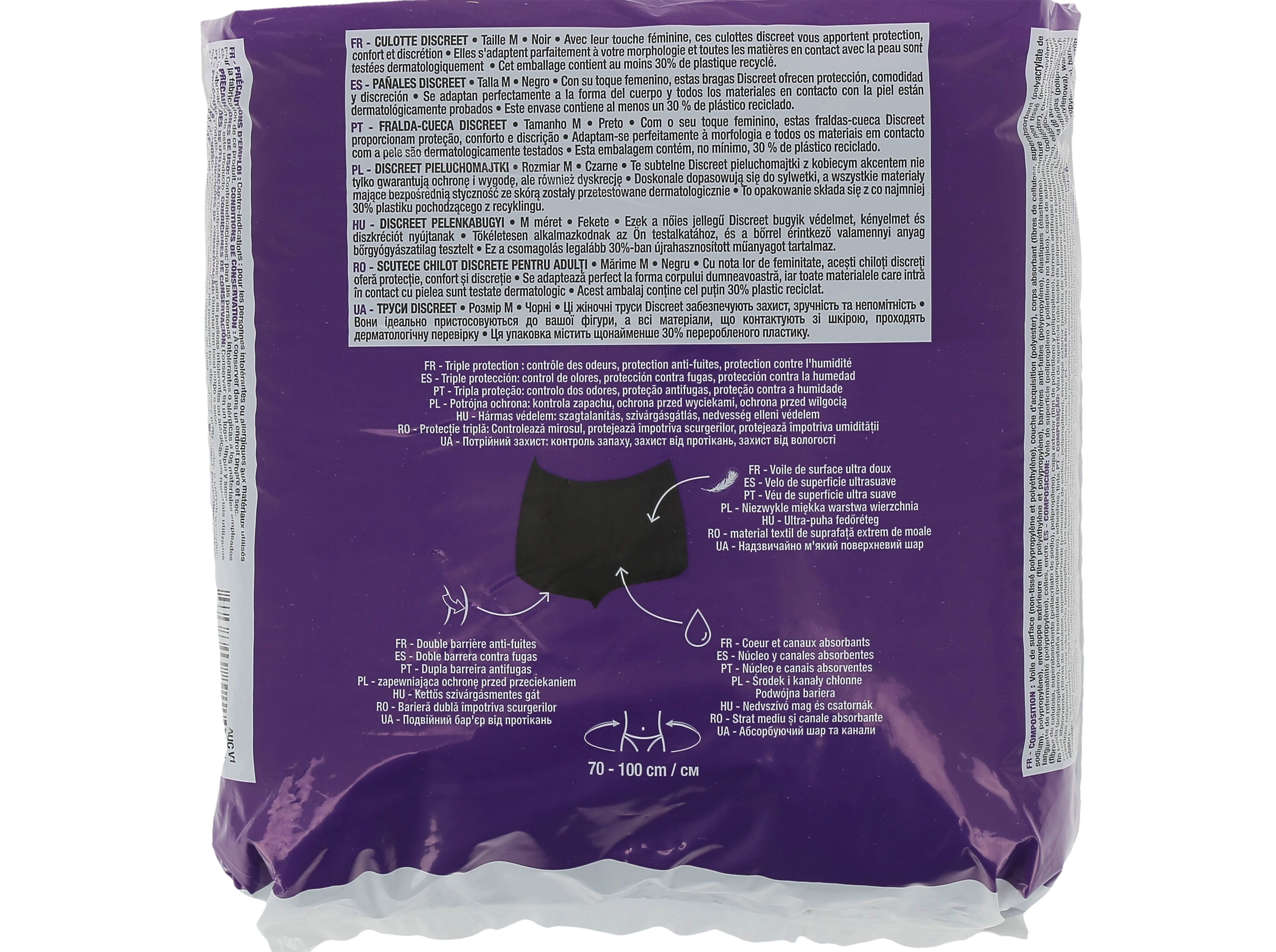 CUECAS DE INCONTIN&Ecirc;NCIA AUCHAN DISCREET TAMANHO M PRETO 10UN image number 1