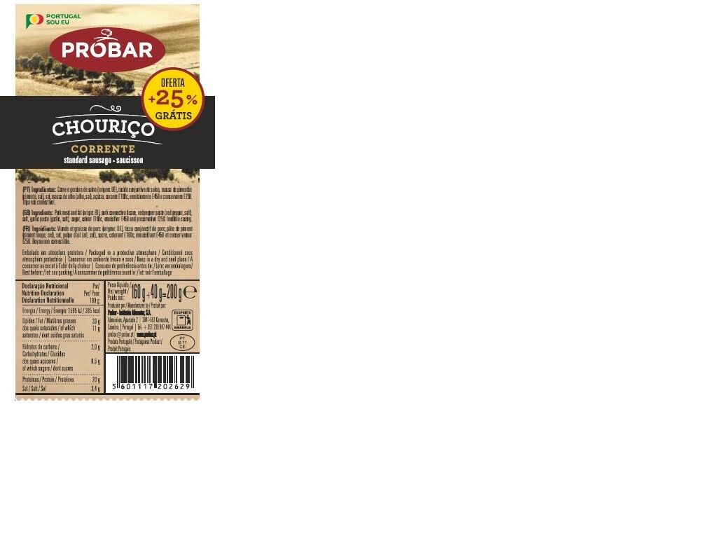 CHOURI&Ccedil;O DE CARNE PROBAR 160G + 25% GRATIS image number 1