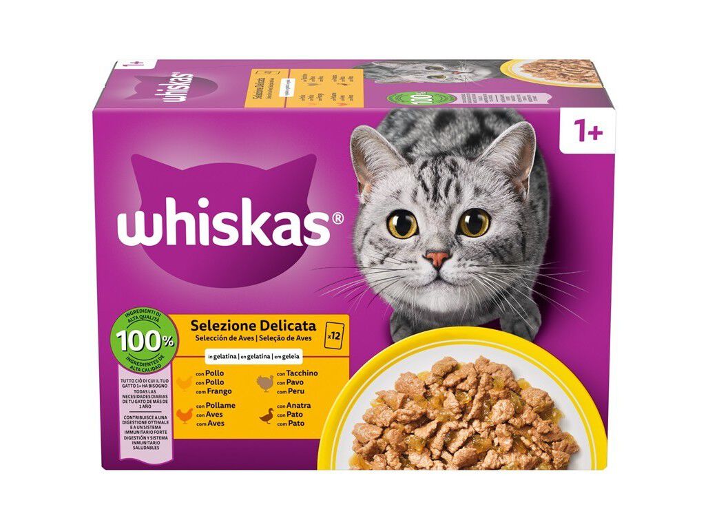 COMIDA H&Uacute;MIDA PARA GATO WHISKAS AVES 12X85G