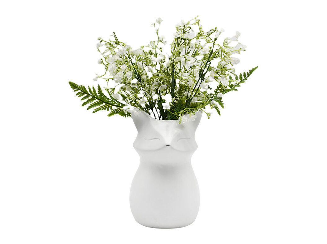 JARRA FORMA RAPOSA ACTUEL CER&Acirc;MICA BRANCO COM PLANTA ARTIFICIAL 12X35CM image number 0