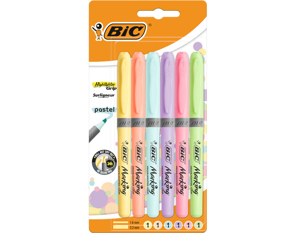 SUBLINHADOR FLEX BIC GRIP PACK 6 UNIDADES