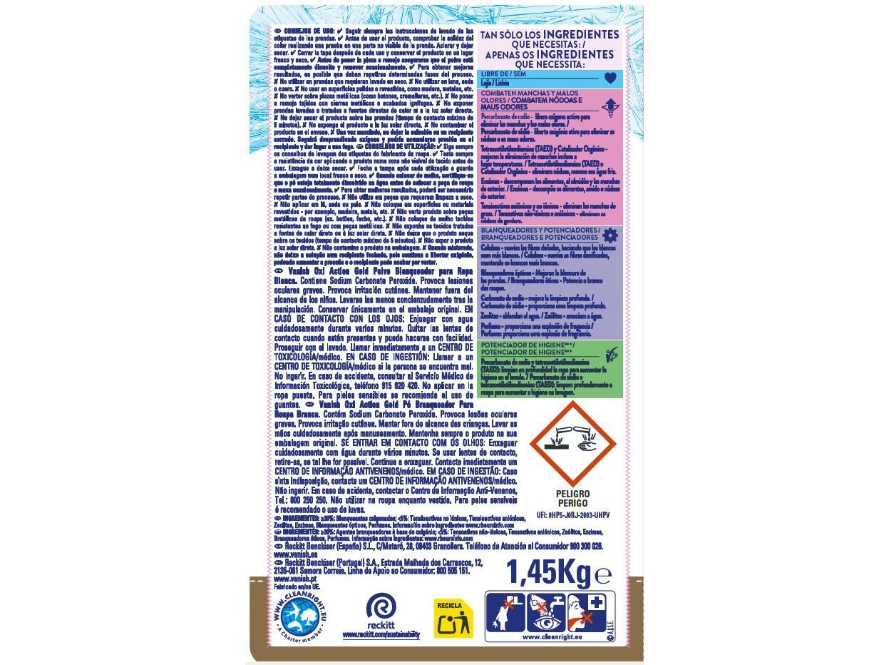 ADITIVO TIRA N&Oacute;DOAS VANISH BRANCO P&Oacute; 1.45KG image number 1