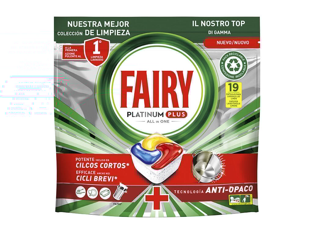DETERGENTE LOI&Ccedil;A M&Aacute;QUINA FAIRY PLATINUM PLUS LIMAO 19 PASTILHAS