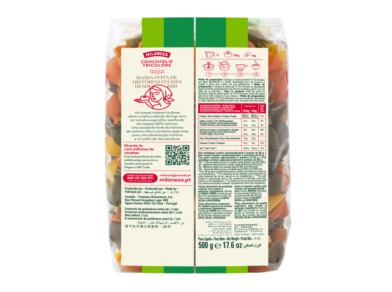 MASSA MILANEZA CONCHAS TRICOLORES 500G image number 1