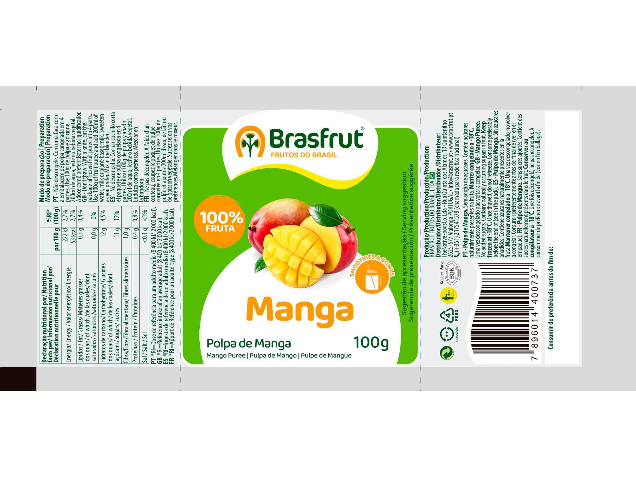 POLPA BRASFRUT DE FRUTA MANGA 100G image number 1