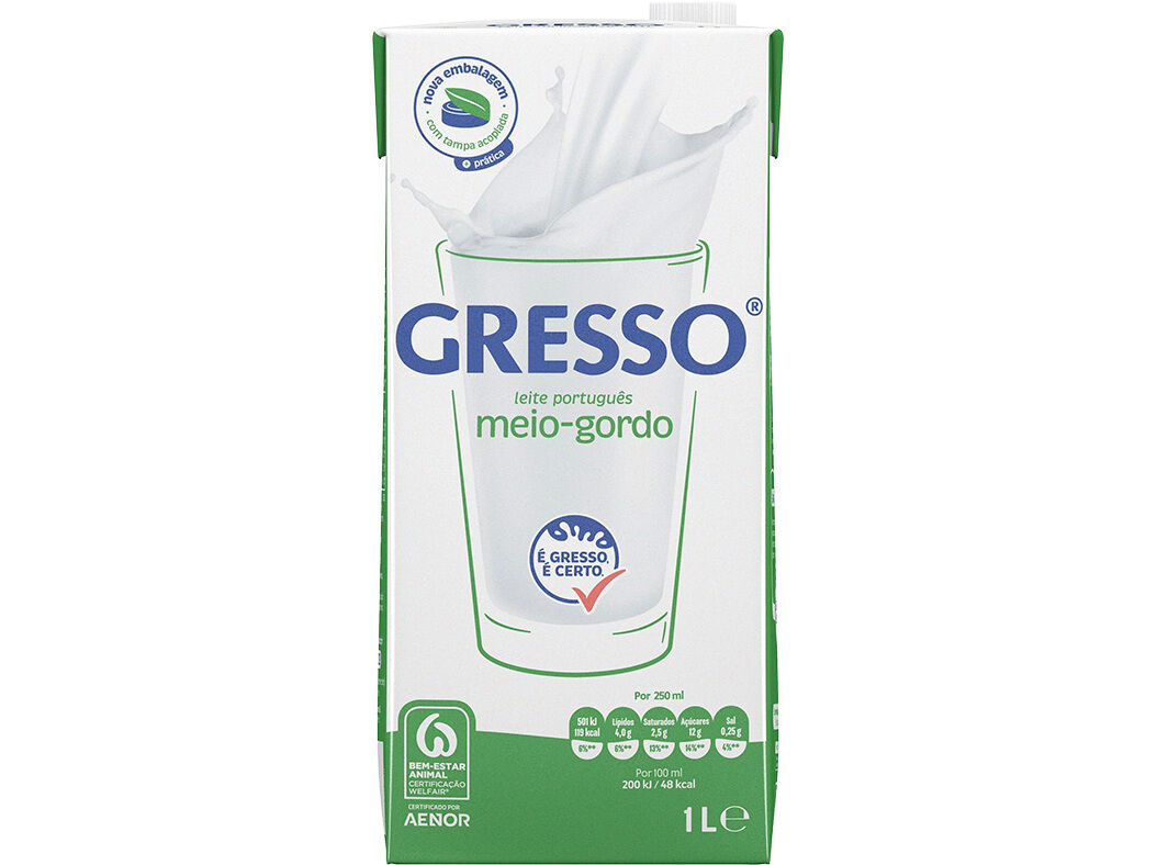 LEITE UHT GRESSO MEIO GORDO 1 L