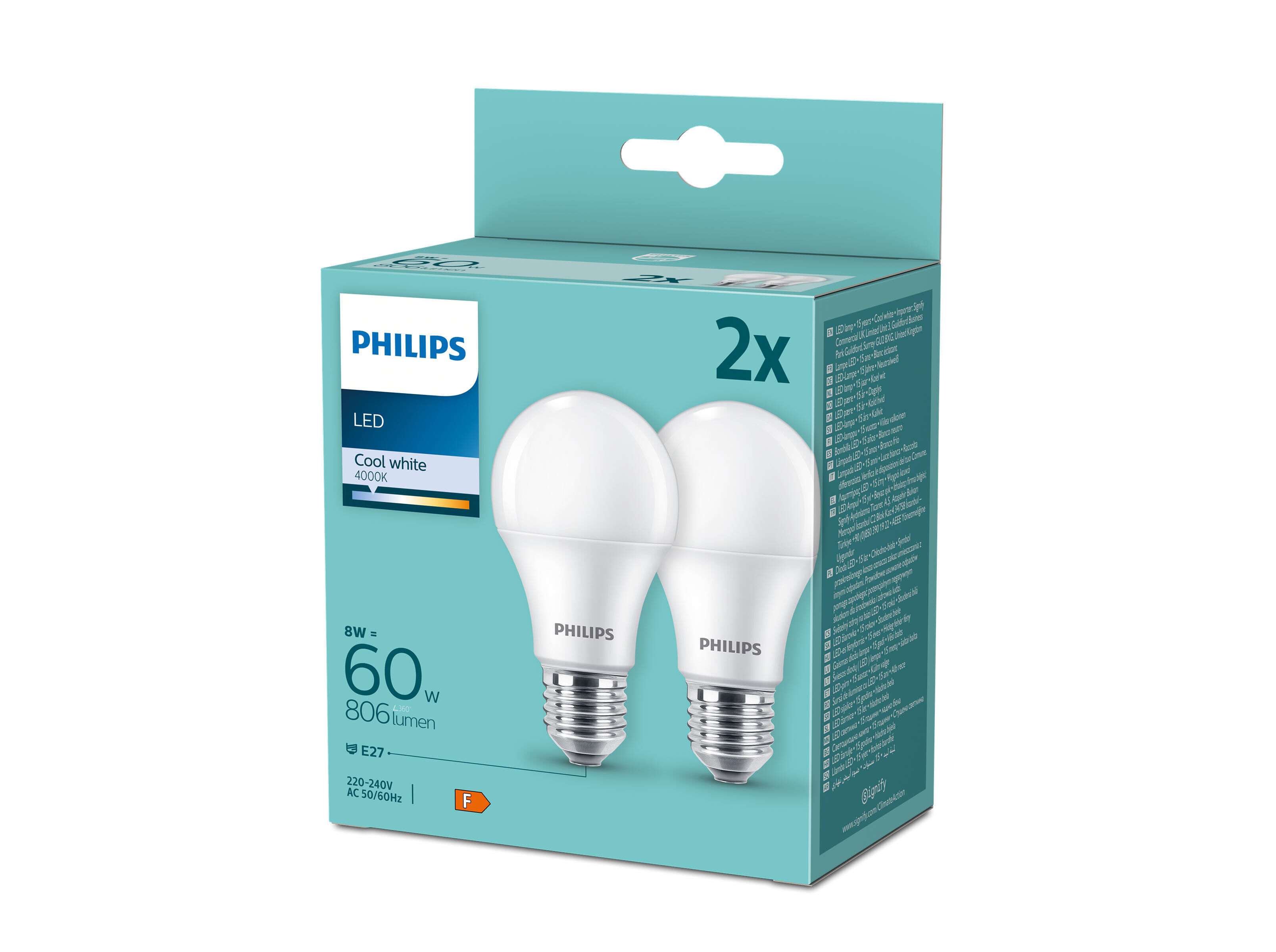 LEDS E27 CL&Aacute;SSICOS PHILIPS 60W A60 CW FR image number 0