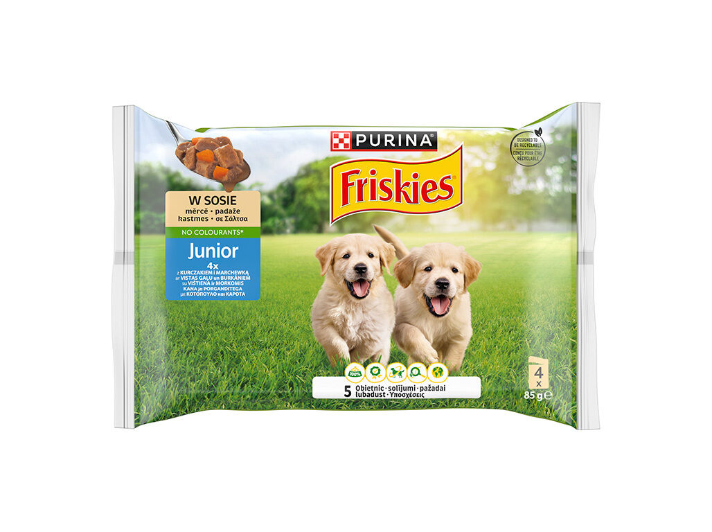 COMIDA H&Uacute;MIDA C&Atilde;O JUNIOR FRISKIES MOLHO FRANGO 4X85G
