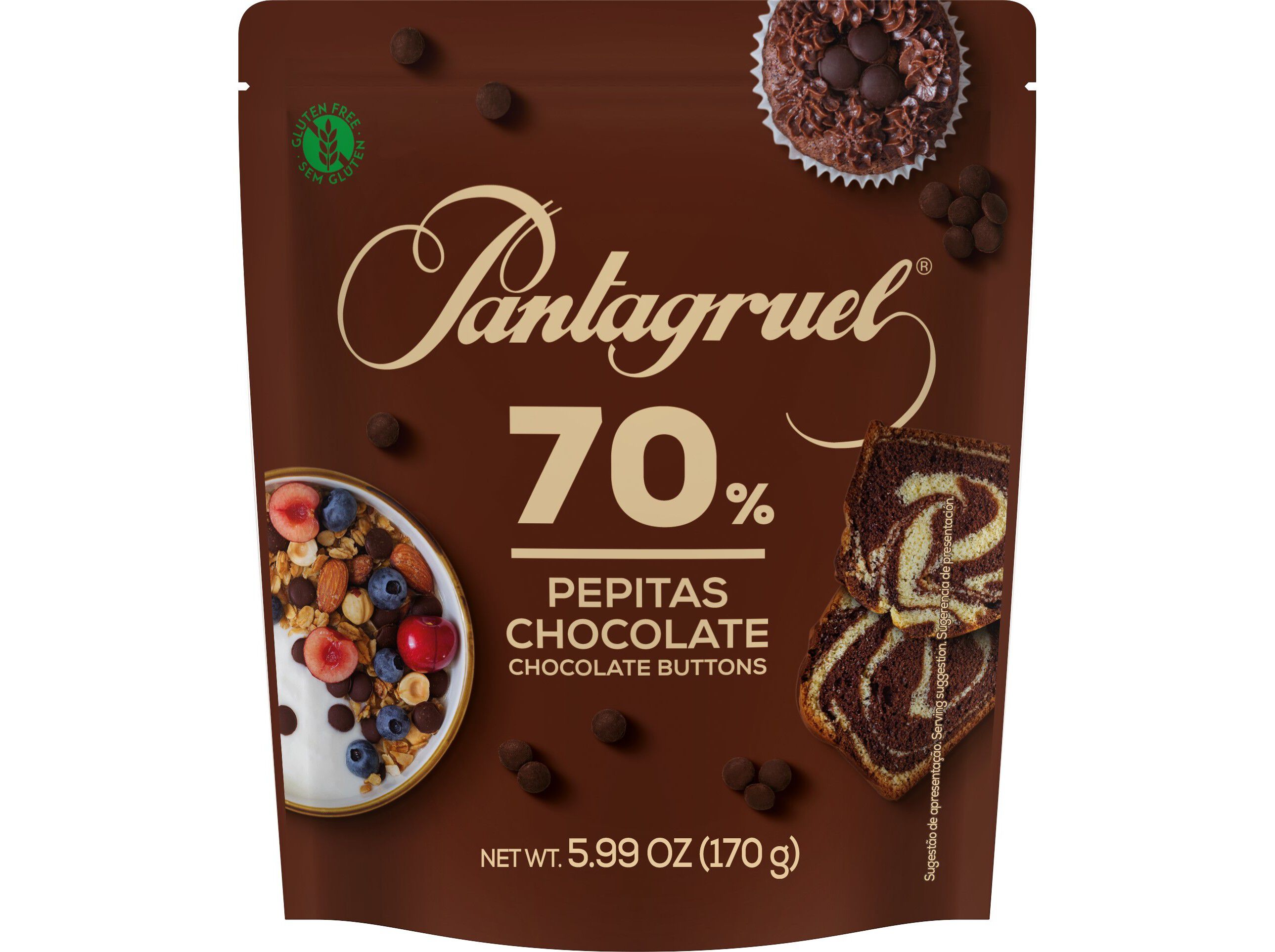 PEPITAS CHOCOLATE PANTAGRUEL CULIN&Aacute;RIA 70% SEM GLUTEN 170G