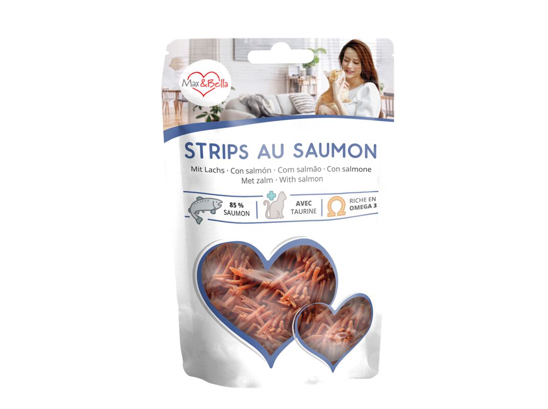 SNACK GATO MAX&BELLA TIRAS DE SALM&Atilde;O 50G image number 1