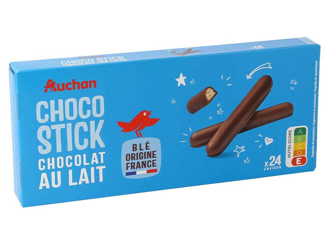 PALITOS DE BOLACHA AUCHAN COM COBERTURA DE CHOCOLATE LEITE 24UN (APROX) 150G
