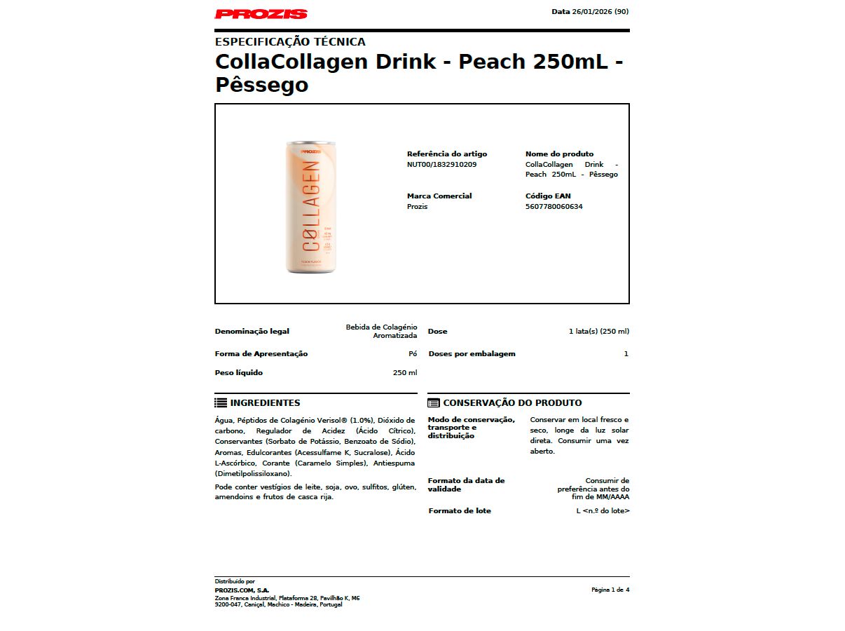 BEBIDAS ISOT&Oacute;NICAS PROZIS COLAG&Eacute;NIO PESSEGO 250ML image number 4