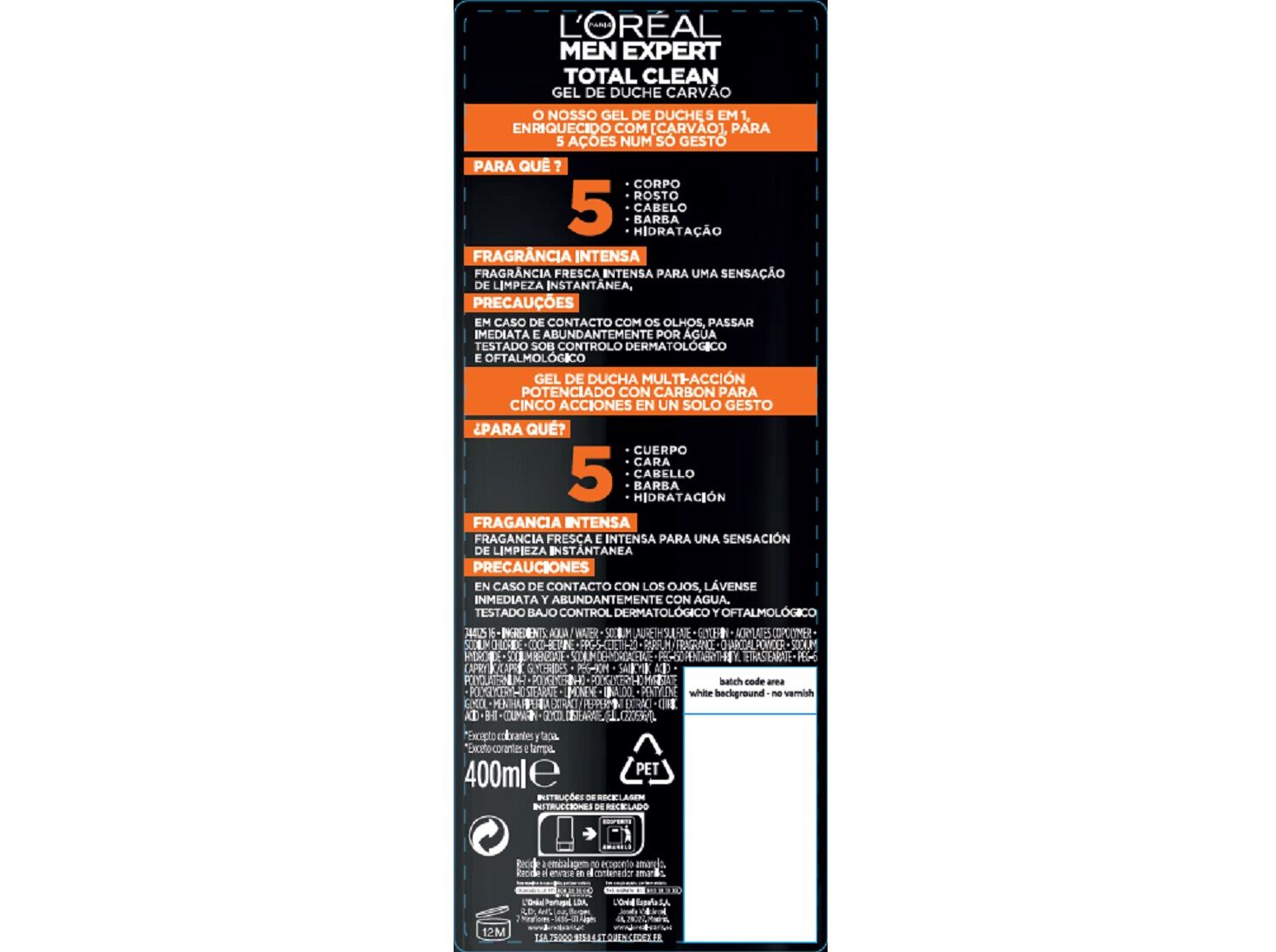 GEL MEN EXPERT DE BANHO TOTAL CLEAN 400ML image number 1