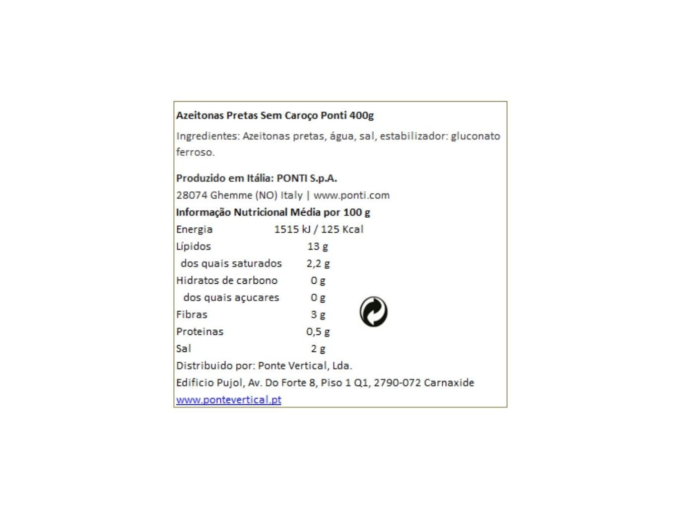AZEITONA PRETA PONTI S/CARO&Ccedil;O 400(170)G image number 1