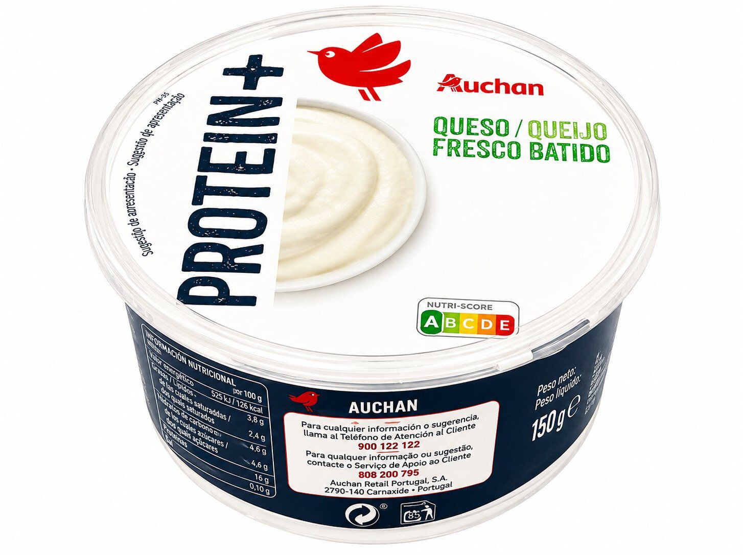 QUEIJO PROTEIN+ AUCHAN FRESCO BATIDO NATURAL 500G image number 0