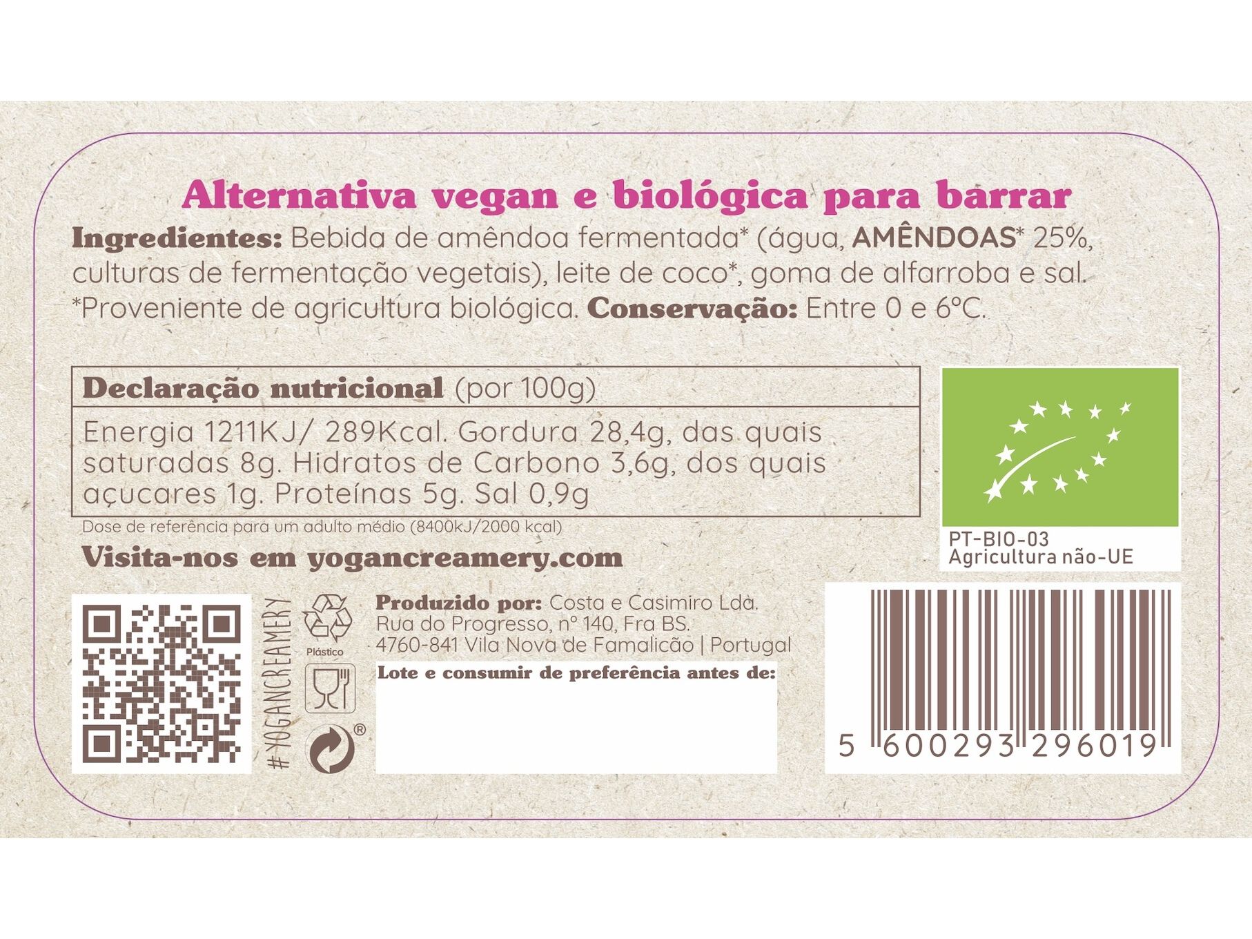CREME DE AMENDOA YOGAN VEGAN BIO 150G image number 1