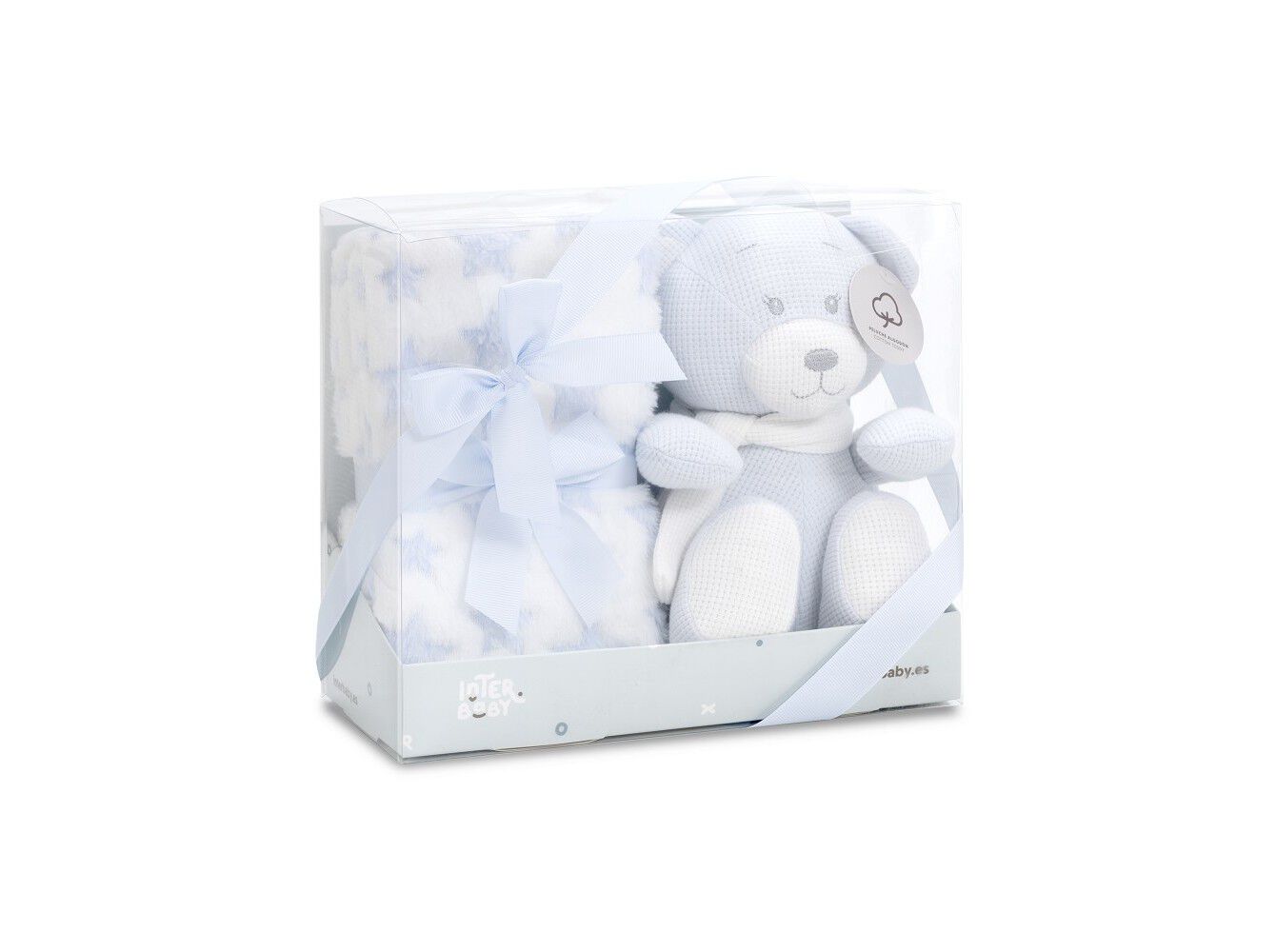 CONJUNTO DE MANTA + PELUCHE INTERBABY ALGOD&Atilde;O URSO AZUL