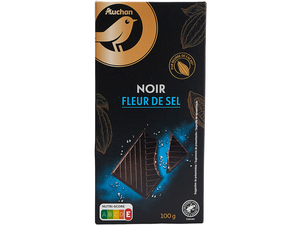 CHOCOLATE AUCHAN GOURMET NEGRO 47% COM SAL MARINHO 100G image number 0