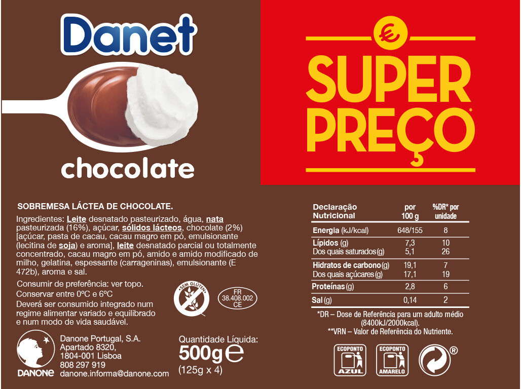 SOBREMESA DANETTE L&Aacute;CTEA CHOCOLATE E CHANTILLY 4X100G image number 1