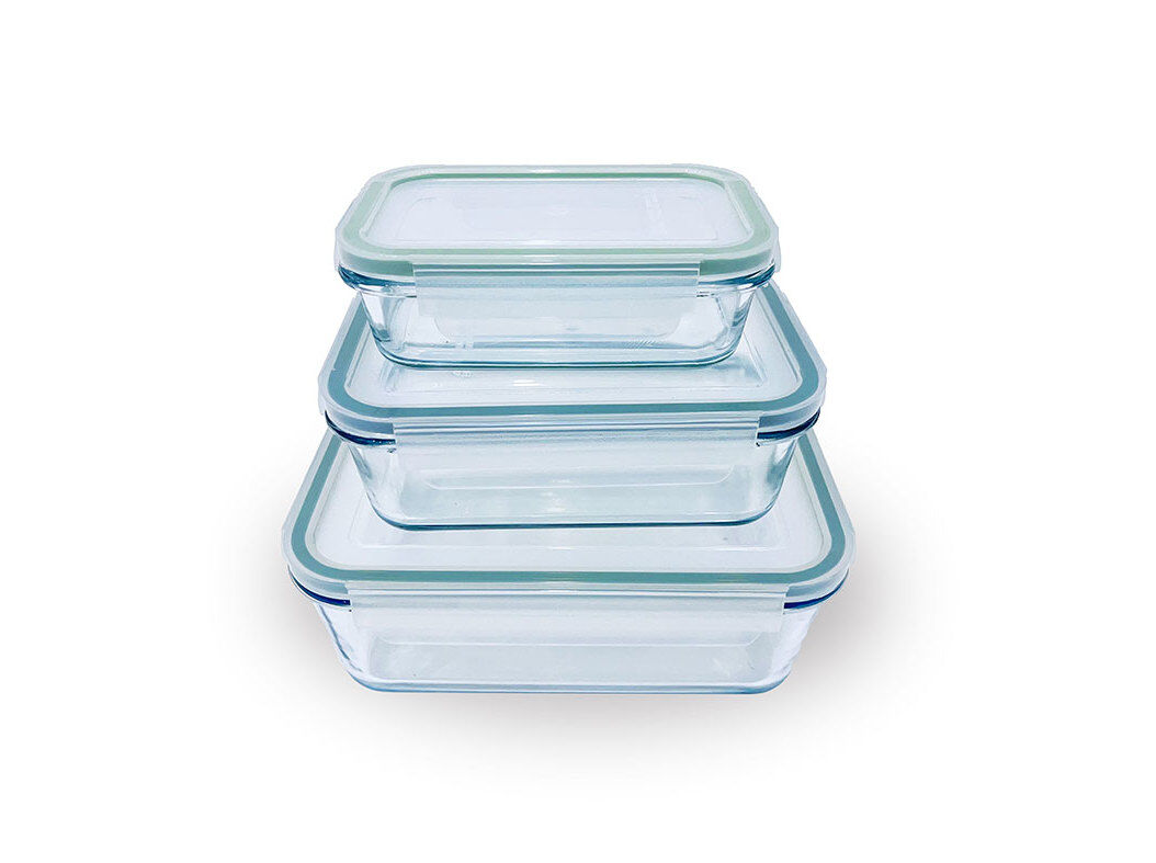 CONJUNTO DE 3 CAIXAS VIDRO ACTUEL RECTANGULARES VERDE 0.3L/0.8L/1.7L
