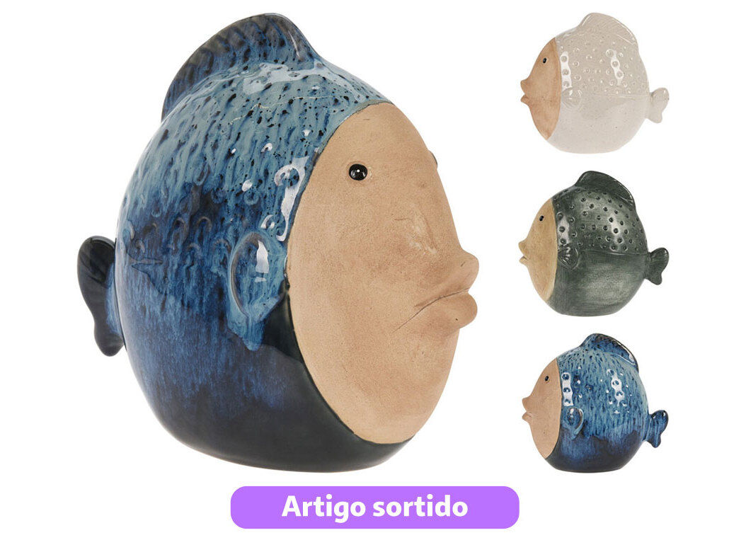 DECORA&Ccedil;&Atilde;O PEIXE PORCELANA 20.5X11.5X19MM CORES SORTIDAS