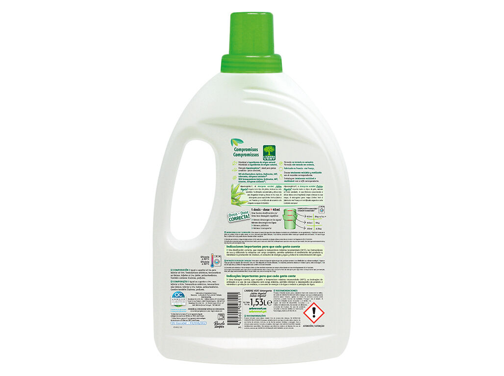 DETERGENTE ROUPA M&Aacute;QUINA L&Iacute;QUIDO L'ARBRE VERT SAB&Atilde;O VEGETAL 34D image number 1