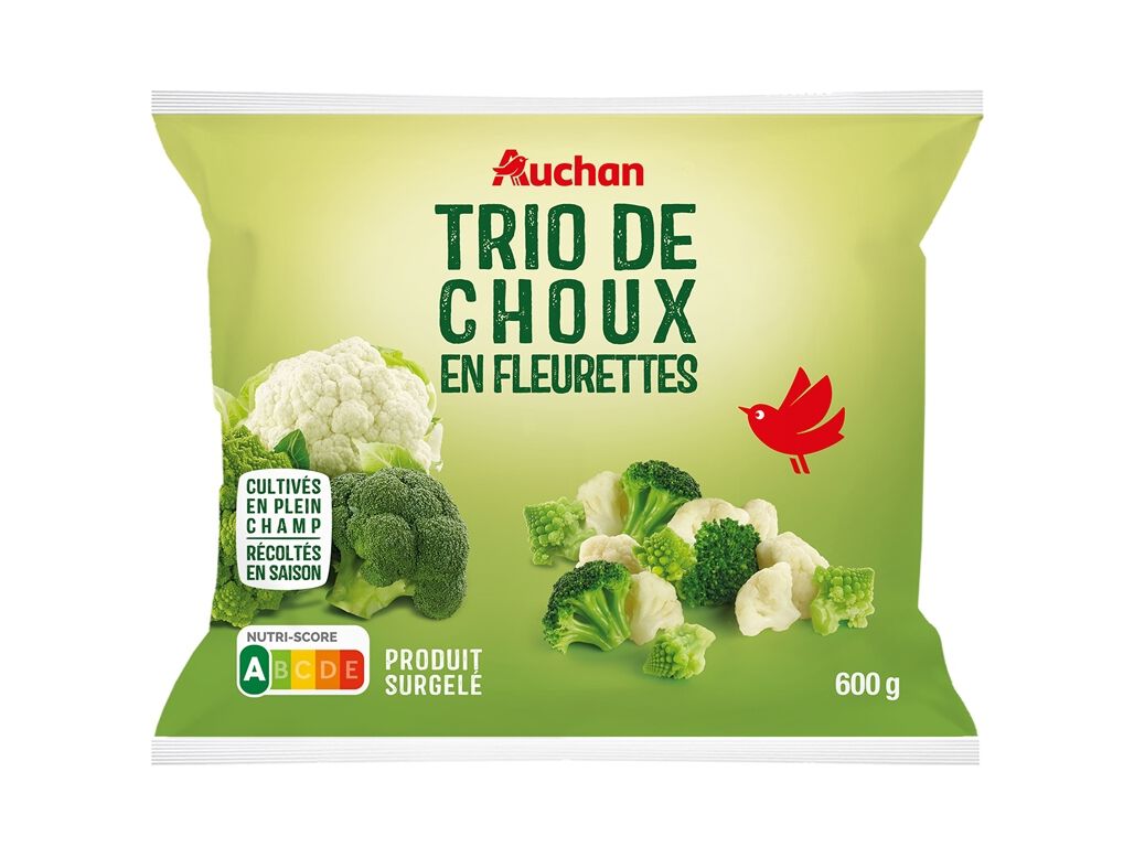 MISTURA AUCHAN DE BR&Oacute;CULOS COUVE FLOR E ROMANESCO 600G