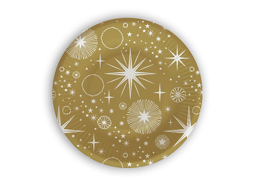 PRATO CART&Atilde;O ACTUEL DOURADO STARS 23CM PACK 10 UNIDADES