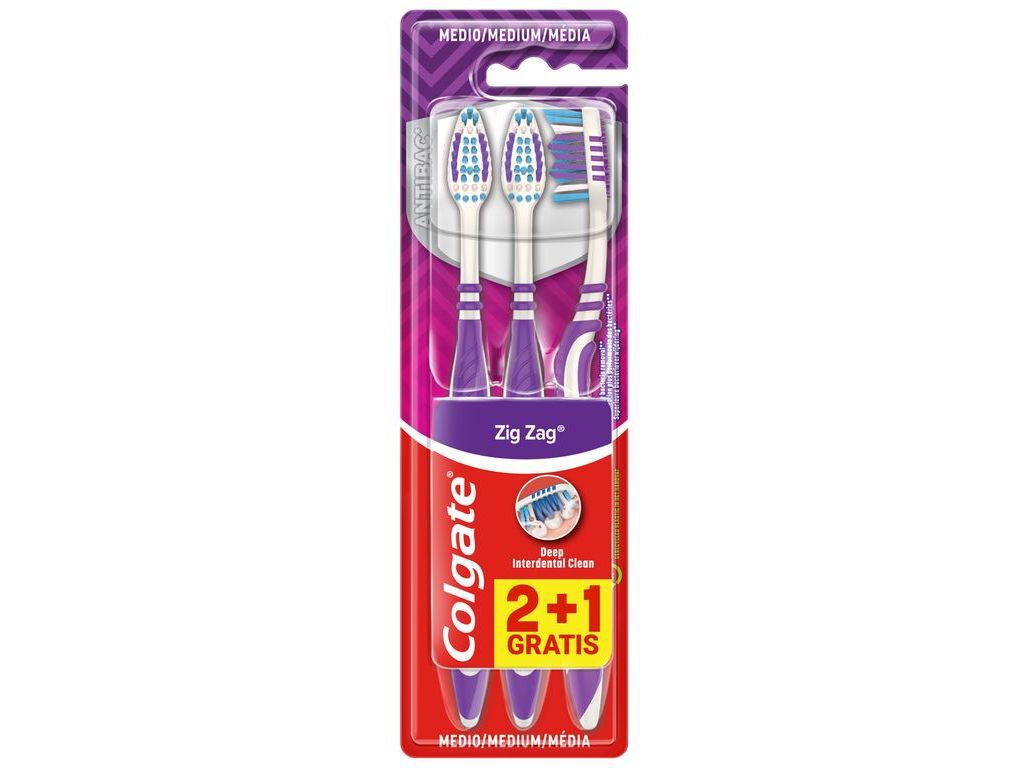 ESCOVA DE DENTES COLGATE ZIG ZAG M&Eacute;DIA PACK 3 image number 0