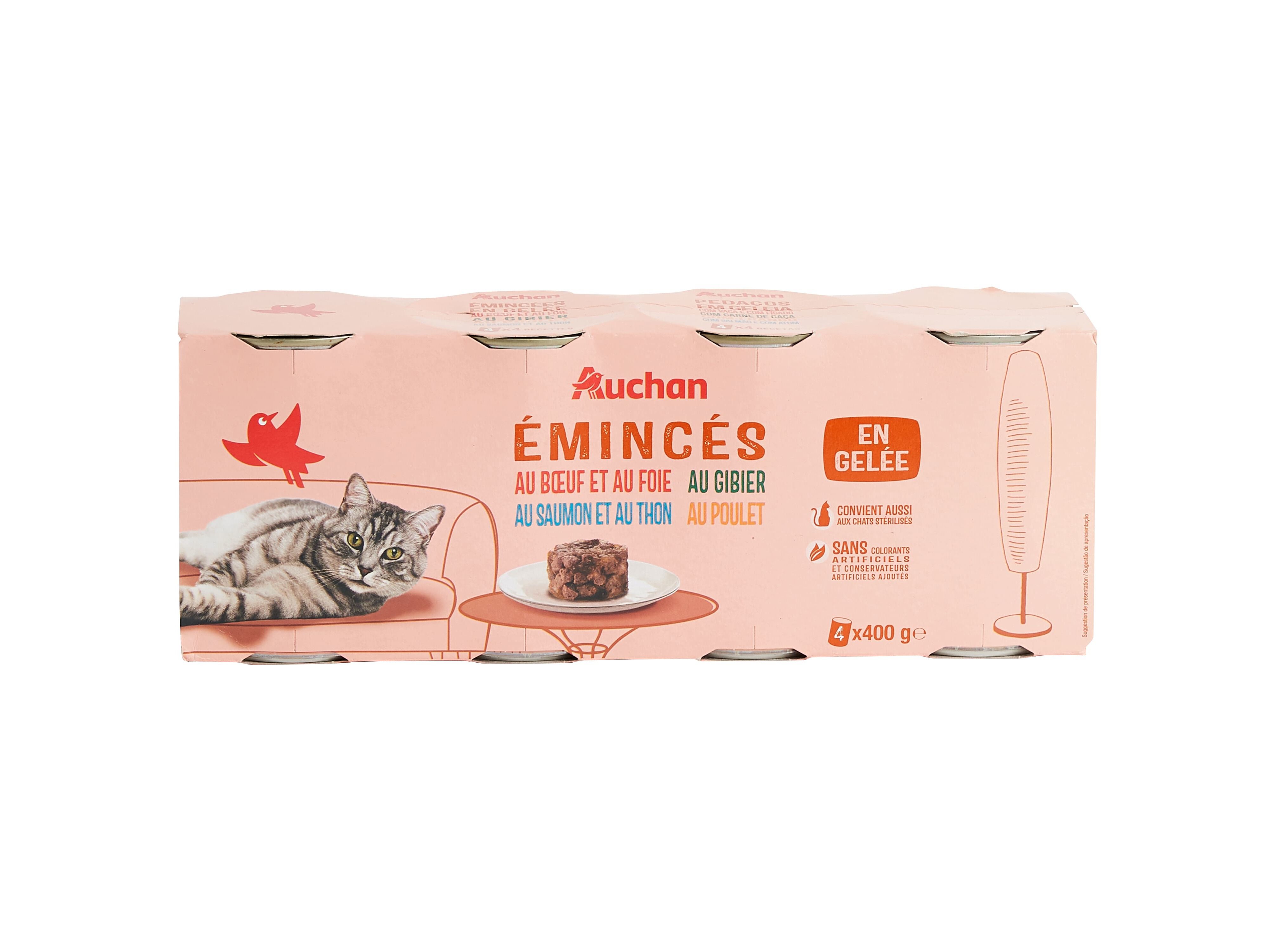 COMIDA H&Uacute;MIDA PARA GATO AUCHAN PEDA&Ccedil;OS EM GELEIA MIX 4X400G image number 0