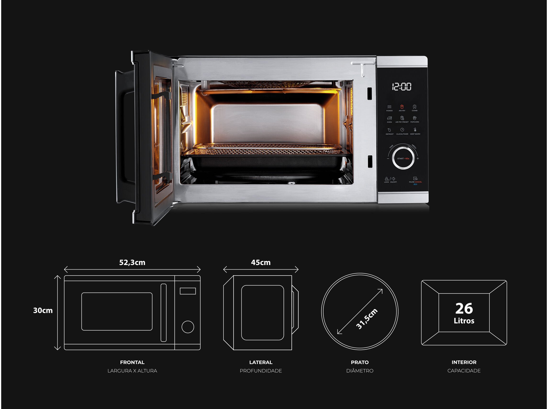 MICRO-ONDAS AIR FRYER & FORNO FLAMA 1892FL DIGITAL 26L image number 9