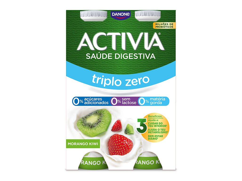 BIFIDUS DANONE ACTIVIA L&Iacute;QUIDO MORANGO E KIWI 0% 4X155G