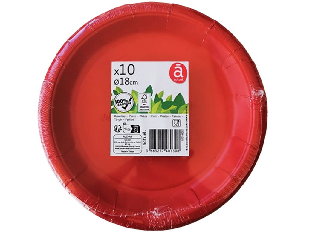 PRATO CART&Atilde;O ACTUEL VERMELHO 18CM PACK 10 UNIDADES