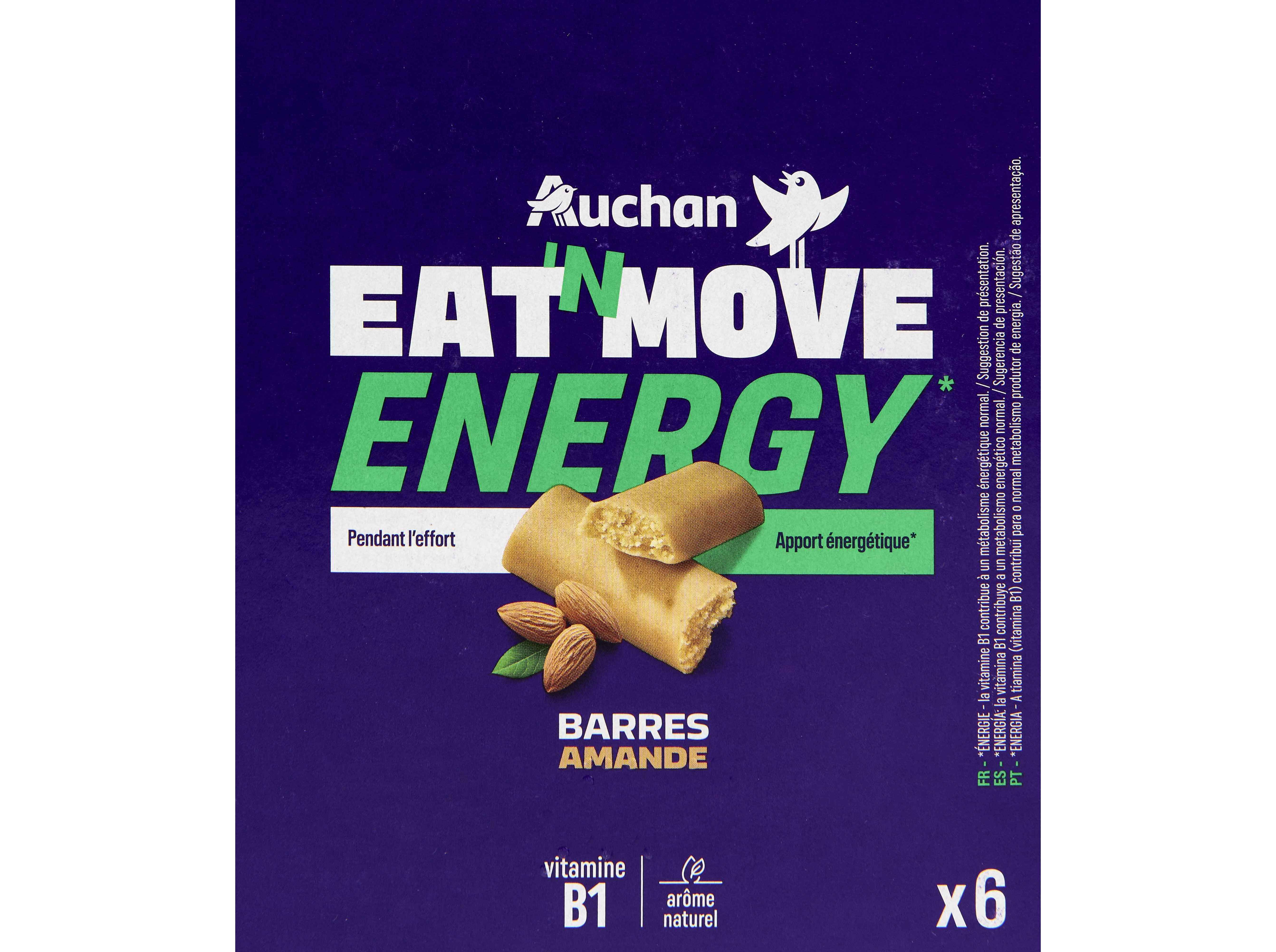 BARRAS AUCHAN EAT'N MOVE ENERGY AM&Ecirc;NDOA 6UN 150G image number 0