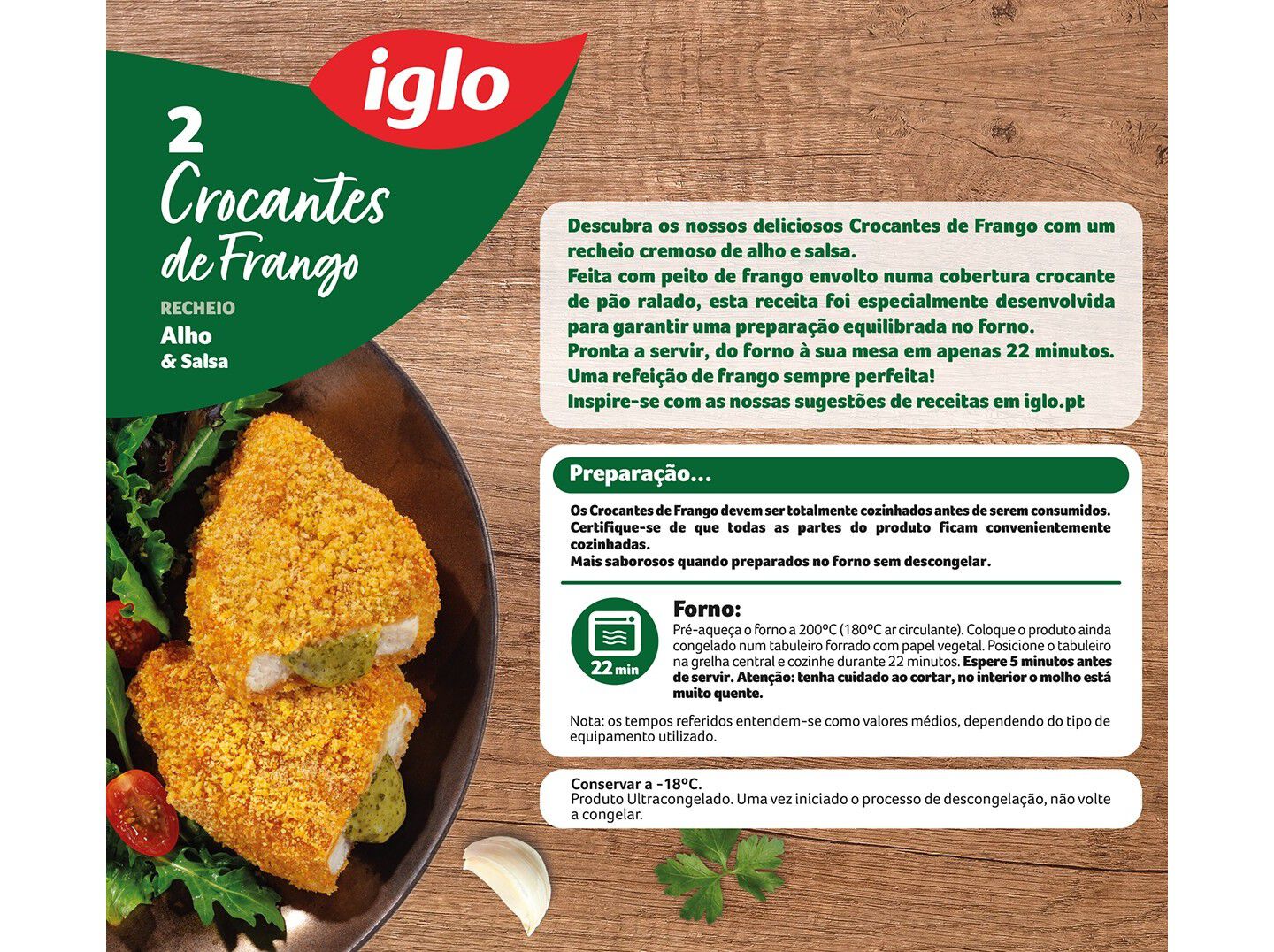 CROCANTE FRANGO RECHEADO IGLO ALHO E SALSA 204G image number 1